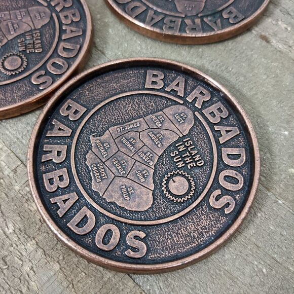 Metal coaster set, copper color vacation souvenir coaster, Barbados coasters - Picture 6 of 7